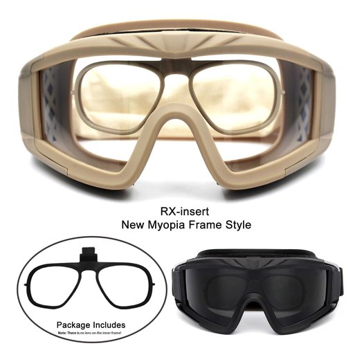SPOSUNE Airsoft Goggles Anti Fog Army Tactical Goggles with 3 Interchangeable Lens UV400 Protection Over Glasses Airsoft Eye Protection Desert Goggles