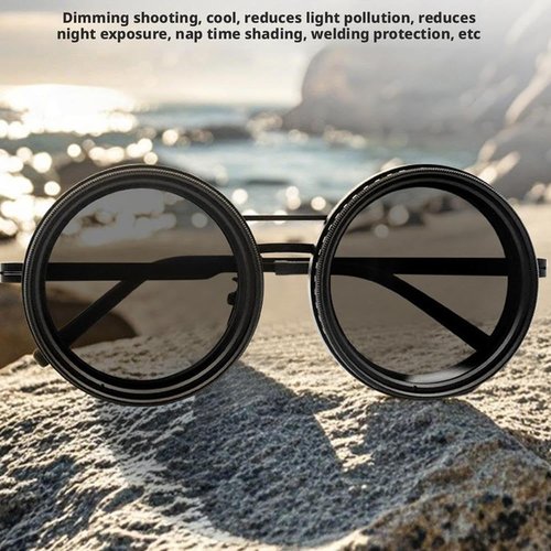 Adjustable Tint Polarized Round Sunglasses, 1-9 Gears Beach Sunglasses, Gray Dimming Glasses with ND Filter Lenses, Adjustable Sunglasses for Men Outdoor Fishing (Gray)