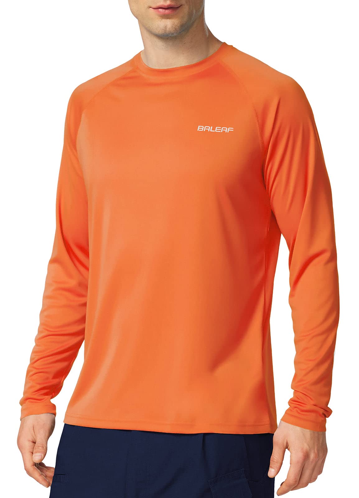 baleaf Mens UPF 50+ Sun Protection Shirts Long Sleeve Rash Guard, Quick Dry 4-Way Stretch for Fishing Swimming Surfing 01-Orange L