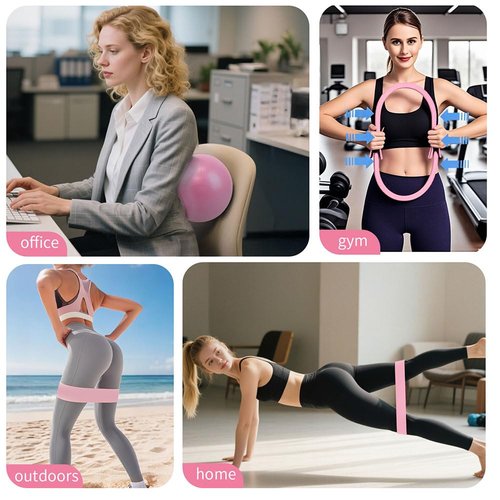 Pilates Ring Set, 14" Magic Circle, Long & Loop Resistance Bands, Soft Pilates Ball, Grip Socks,Puller, Home Workout Equipment for Women & Beginners to Tone, Flexibility & Core Strength (Black)