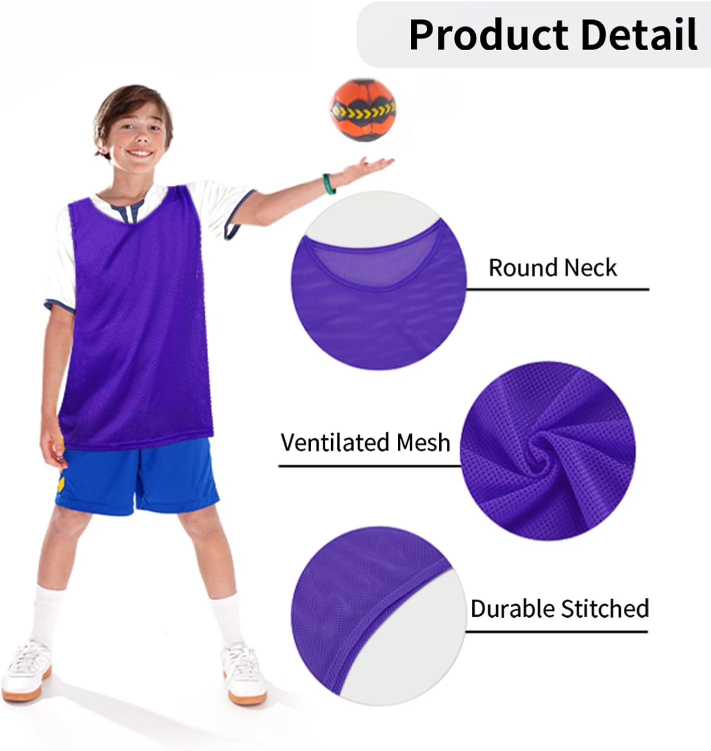 12 Pack Pro Training Pinnies for Youth & Adult Mesh High-Vis Scrimmage Vests for Soccer, Basketball, Volleyball Teams
