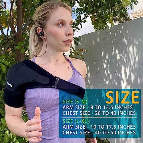 Shoulder Brace for Men and Women - Adjustable Stability Sleeve Wrap for Torn Rotator Cuff - AC Joint Pain Relief - Tendonitis - Fits Right or Left Shoulder Support (Black, L-XL)
