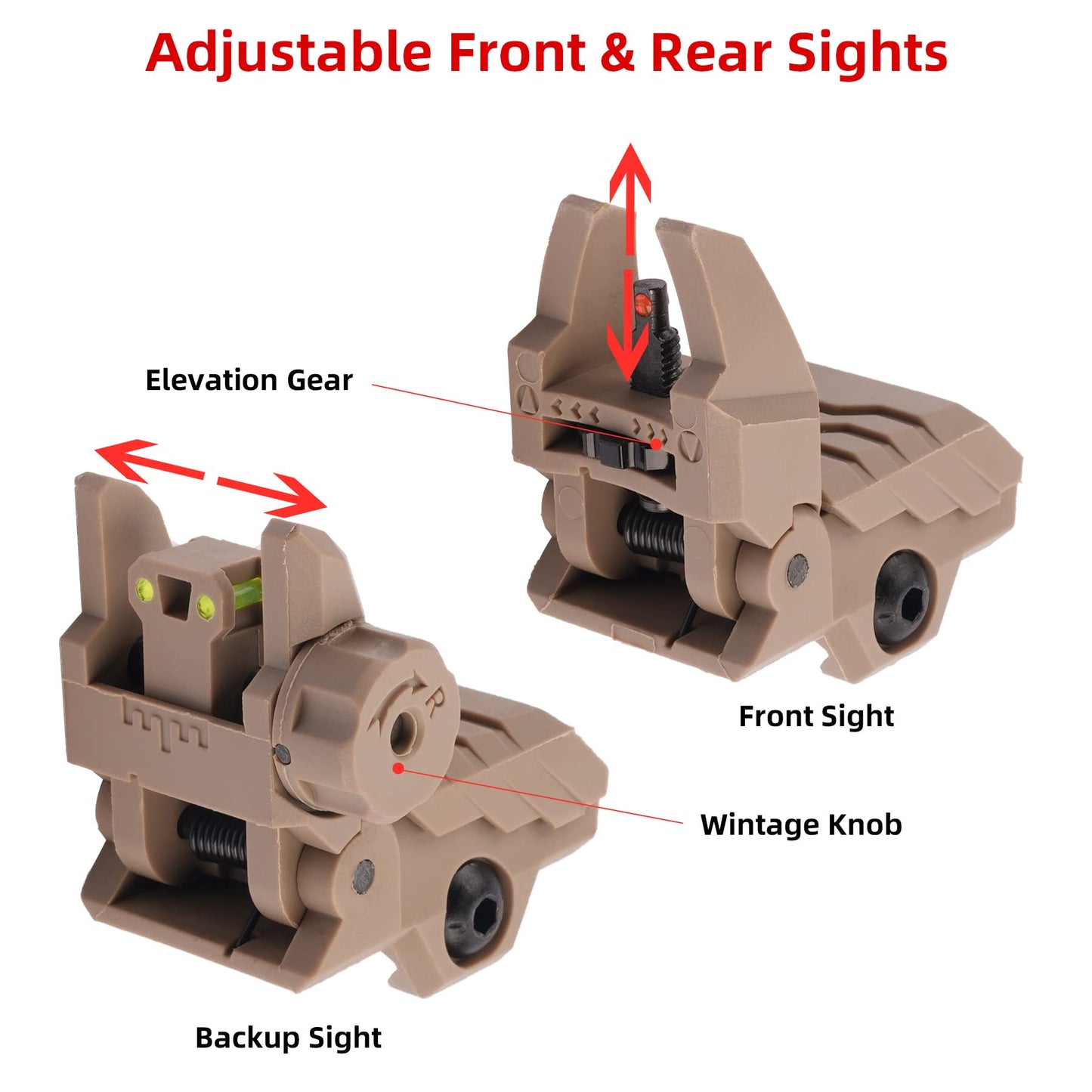 GLKTRS Flip Up Sights Fiber Optic Red Green Dot Sights Folding Polymer Sights for Picatinny Rail Adjustable Front and Backup Sights Set (Black)
