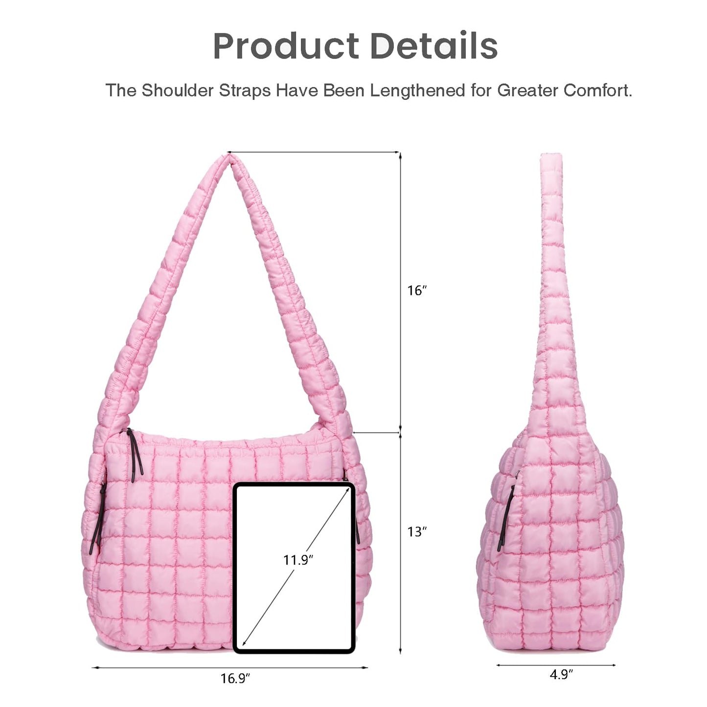 Quilted Puffer Tote Bag for Women Large Puffy Carryall Crossbody Shoulder Purse, Lightweight Travel Nylon Hobo Bag