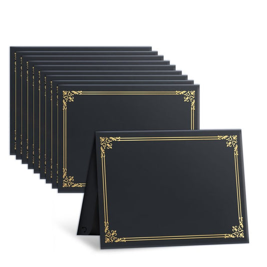 12 Packs Certificate Covers,Black Cardboard Diploma Cover,Certificate Holders Gold Foil Border,for Letter Size 8.5 x 11 Inch Awards and Certificates