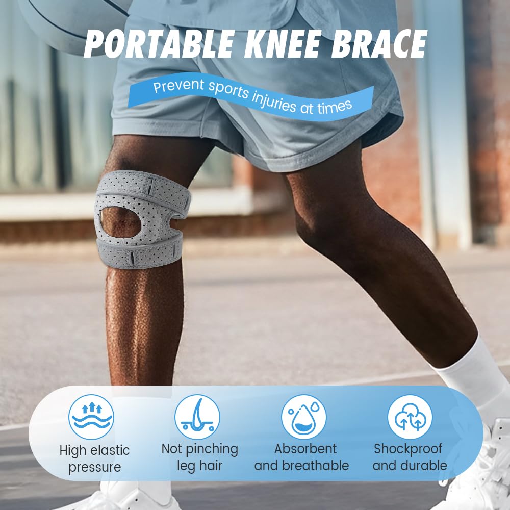 2025 NEW Knee Pain Relief Brace, Upgrade Adjustable Knee Support Knee Brace with Side Stabilizers, Pain Relief Knee Support for Women Men Knee Pain Arthritis Pain Running Workout (2, Gray, Large)