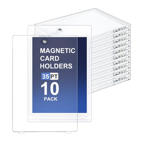 Magnetic Card Holder for Trading Cards - 10 Pack, 35pt One Touch Card Protectors Hard Plastic, Clear Card Sleeves Display Case for Game, Baseball Sports Cards