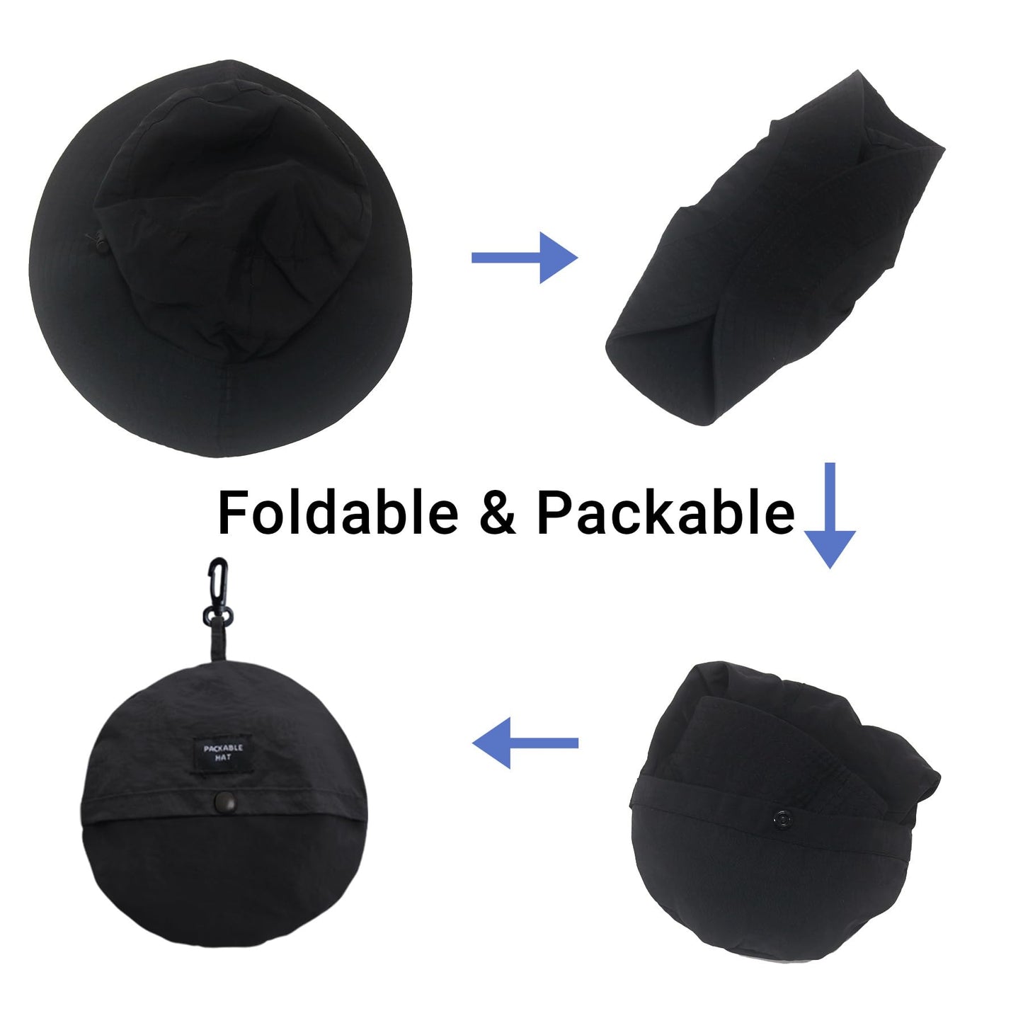 PFFY Waterproof Bucket Hat Rain Quick Dry Hats for Men Women Packable Sun Hat for Fishing Hiking Outdoors Solid Black