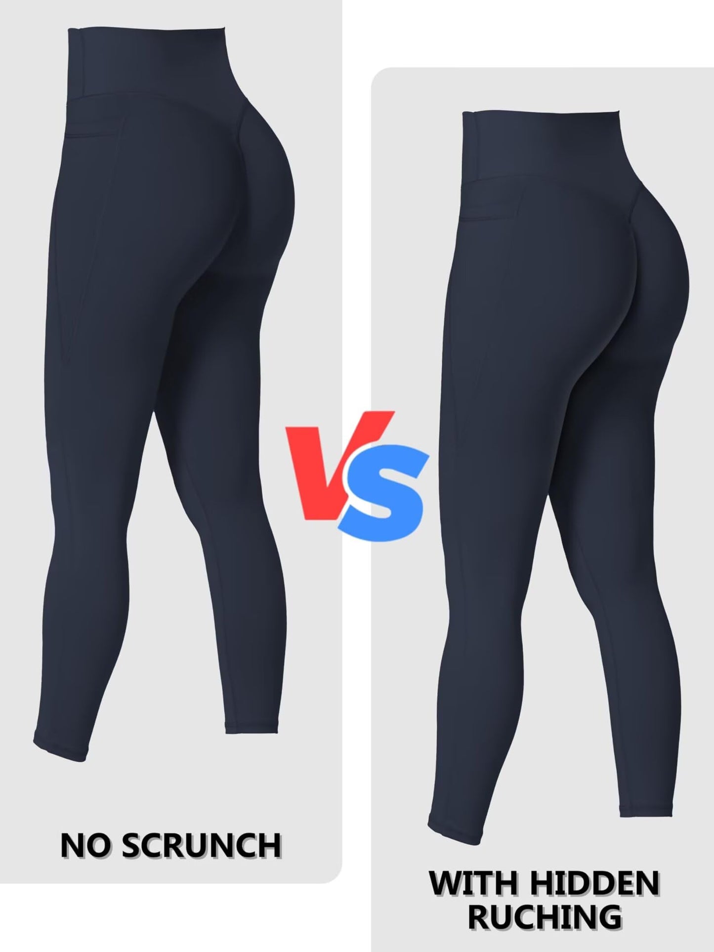 Sunzfly Hidden Butt Scrunch Workout Leggings with Pockets for Women, High Waisted Gym Yoga Pants with Tummy Control 25" Ash Blue Medium