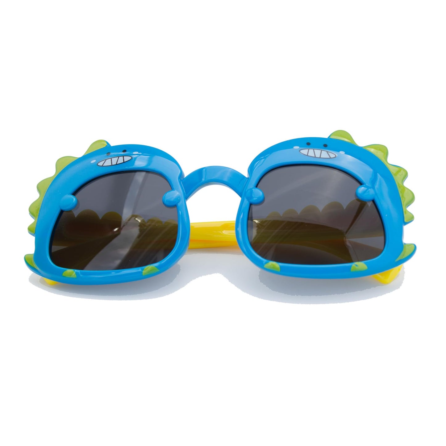 EYEGLASSTOR Dinosaur Cartoon Toddler Sunglasses for Kids Aged 2-6, Blue & Yellow Dark Lenses, UV400 Protection, Secure Fit for Outdoor Play