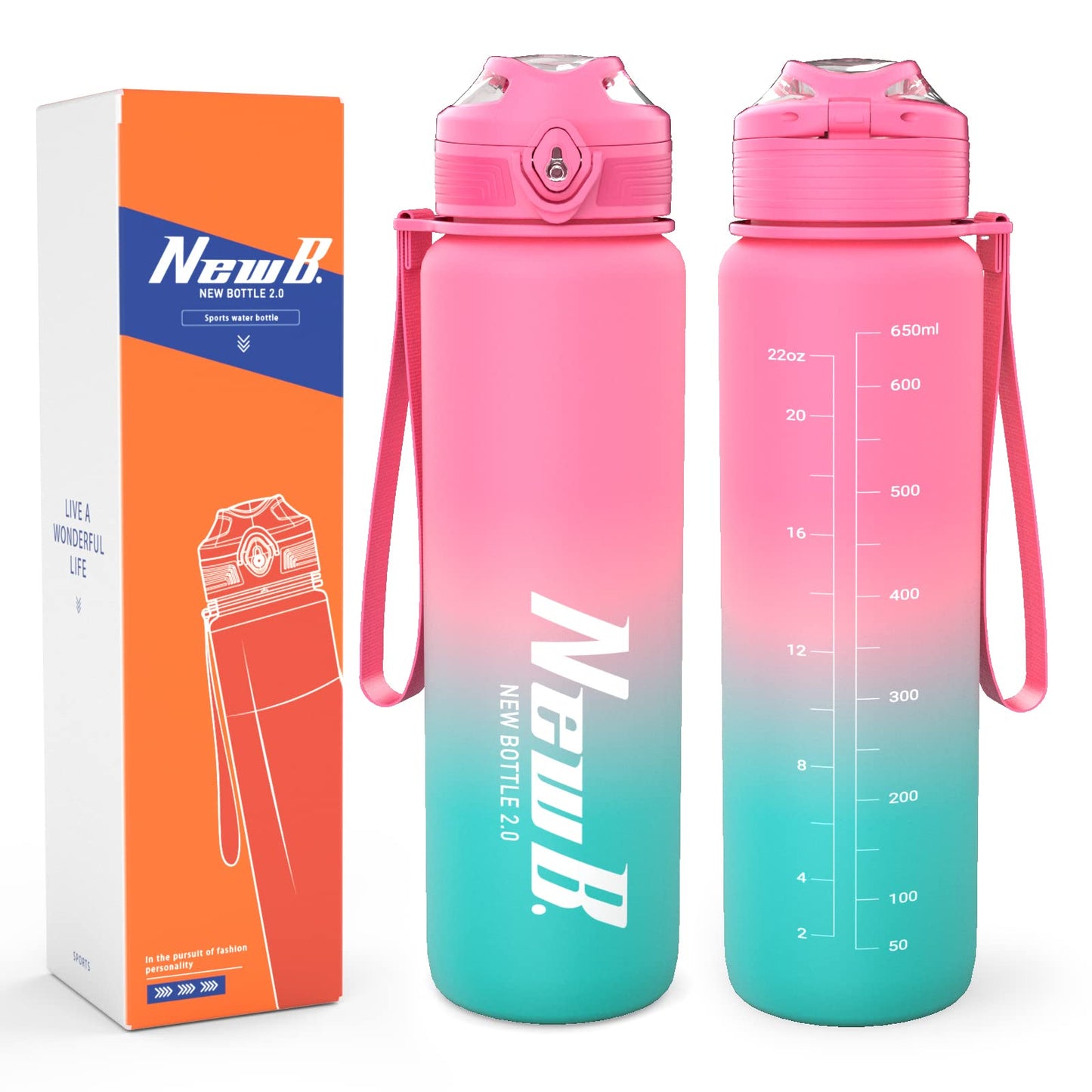 Pluralla One Touch Sport Water Bottle (Pack of 1) with Carry Handle, Leak Proof, Flip Top Lid, BPA Free, Tritan Material Water Bottle, Ideal Gift for Travel, Gym and Outdoor Fitness | 22 oz, 34 oz