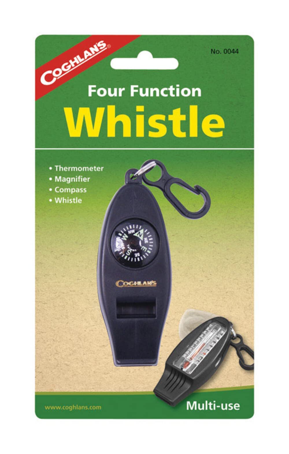 Coghlan's Four Function Whistle with Compass, Thermometer, Magnifier, and Survival Tool for Camping, Hiking, and Outdoor Emergency Preparedness Compact and Durable Design