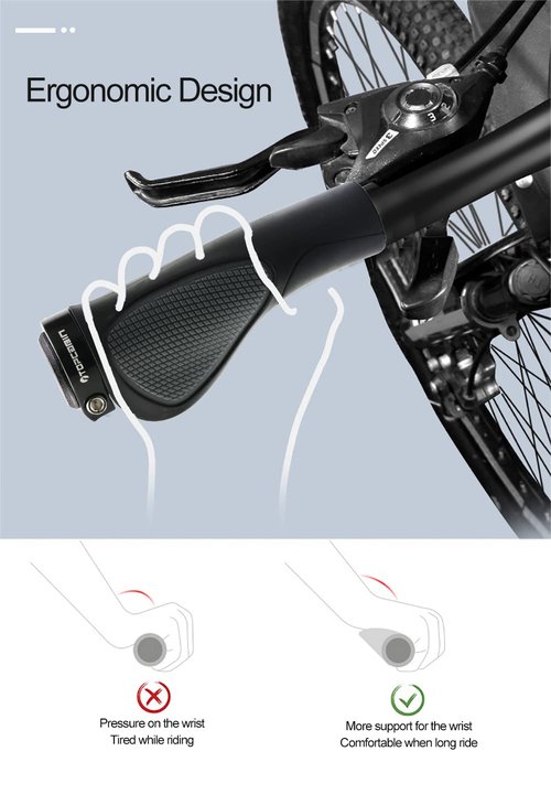 TOPCABIN Ergonomic Bicycle Grips - Widen Holding Rubber Bike Handlebar Grips with Aluminum LockGrips for Mountain & Road Bikes (Comfort Big Area - Black & Grey)