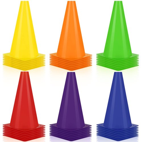 30 Pieces 9 Inch Traffic Cones Plastic Sport Agility Training Safety Cones Soccer Practice Equipment for Basketball Football Drills Exercise, Outdoor Activity and Events(Multicolor)