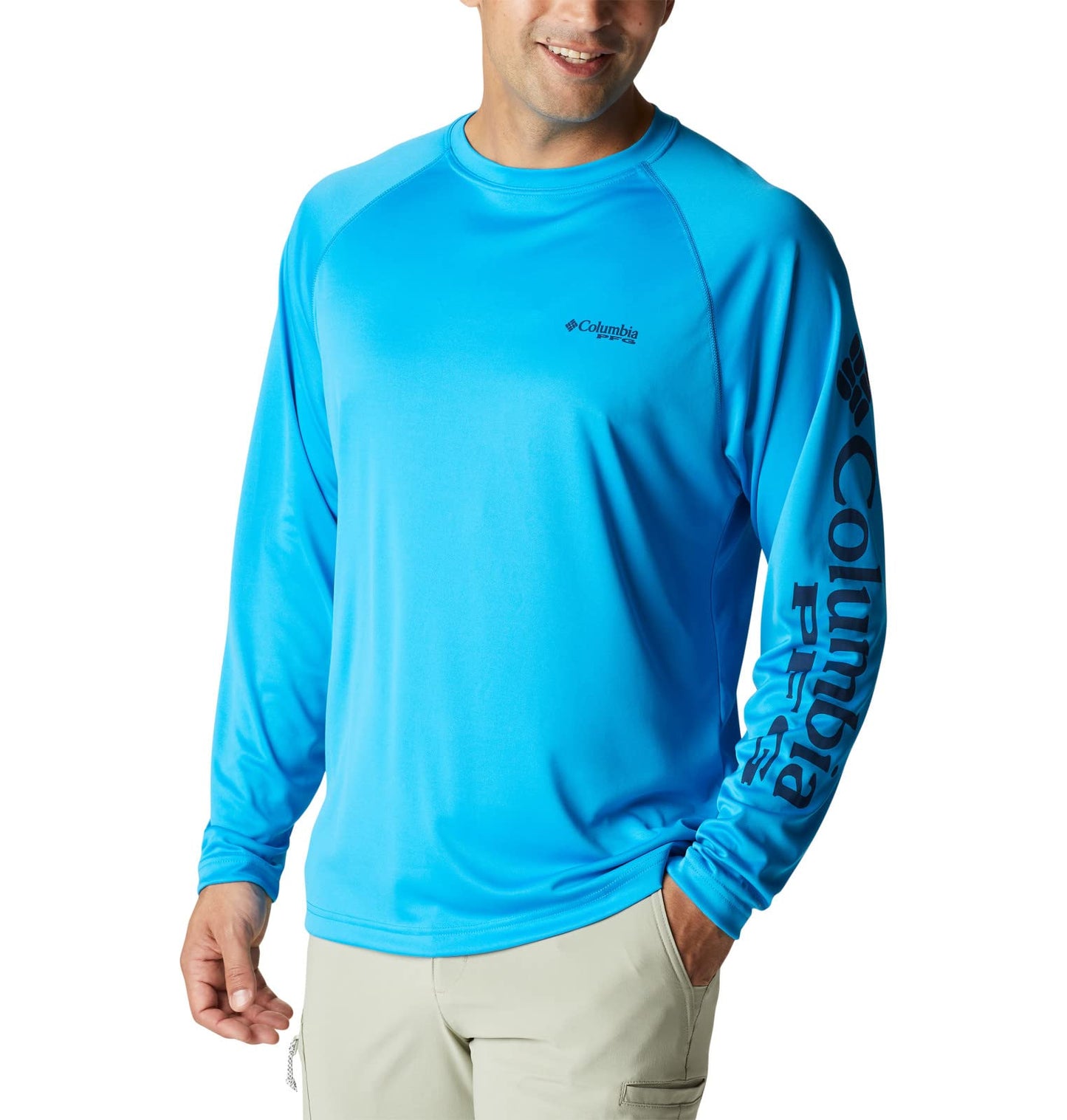 Columbia Men's Terminal Tackle Long Sleeve Shirt, Compass Blue/Carbon Logo, 5X Big