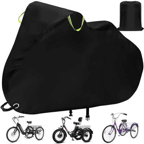 Adult Tricycle Cover Waterproof Outdoor, Electric Trike 3-Wheel Bicycles Storage Covers for eBike Bikes,Durable Anti-UV 420D Polyester,with Buckle,Reflective Handle-78"Lx34"Wx44"H(Large)