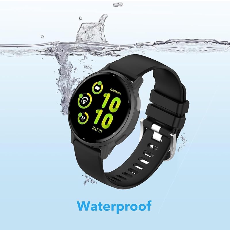Garmin Vivoactive 6/5/3 & Forerunner 165/55 20mm Quick-Release Waterproof Watch Bands — Black, 2-Pack