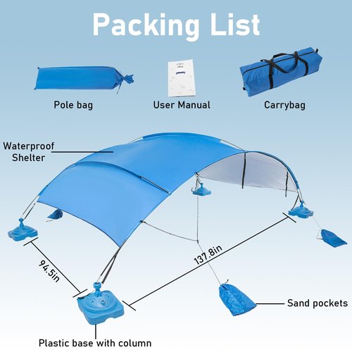 Pool Canopy Beach Pool Shade Canopy with UV Block & Waterproof Heavy Duty Awning Shade 11.48x 7.87ft Canopys with Sandbags Canopys for Swimming,Patio, Lawn,Yard Blue