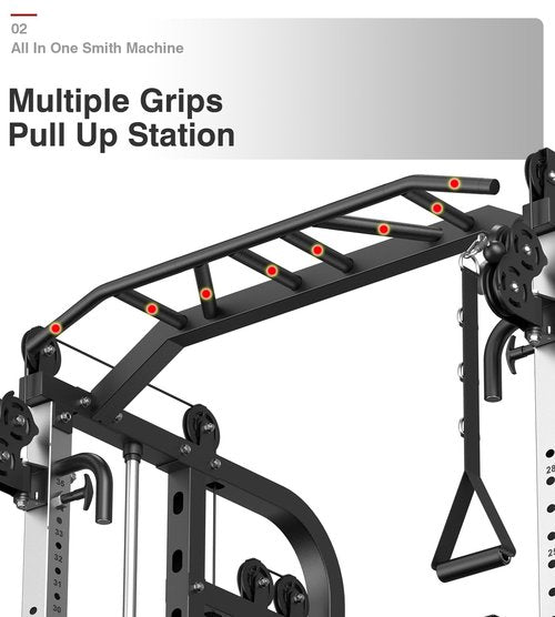 DONOW Smith Machine with Weight Stacks Power Cage Squat Rack Dual Cable Crossover Machine Home Gym Systems Station LAT Pull Down DN-DS939B 320lbs Cement Weights