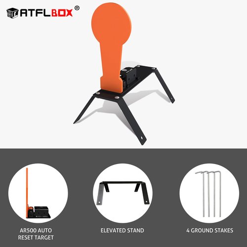 Atflbox 3/8" AR500 12.8'' Classic Popper Steel Shooting Target with Stand, 6'' Plate Auto Reset Target for Shooting Range, Suitable for Pistol, Rifle, Handgun, Shotgun, Rimfire