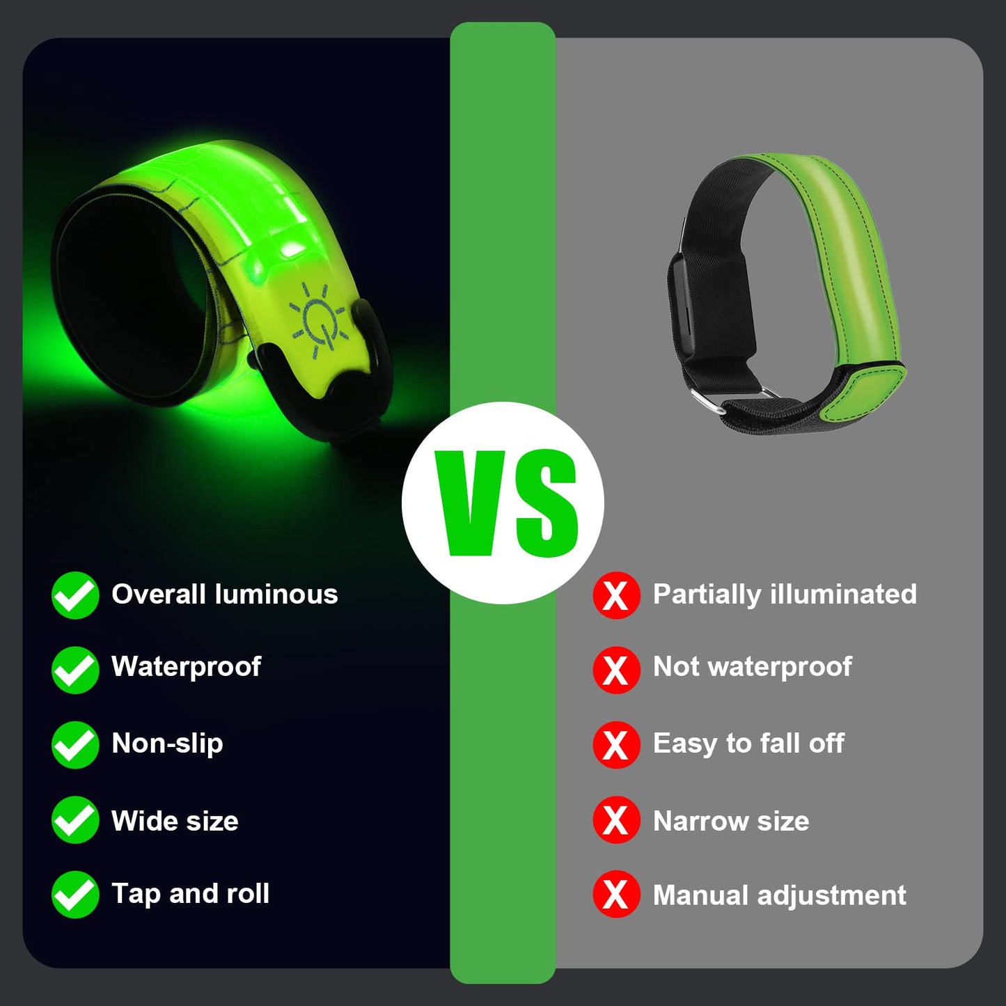 Aucuu Light Up Armband LED Slap Safety Armband for Kids Night Walking, LED Luminous Armband Magic Strap for Running, Cycling, Jogging