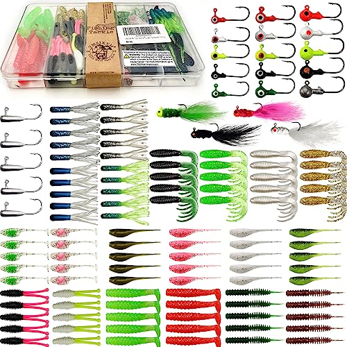124 Pcs Crappie Lures Tube Jigs & Soft Plastic Baits Kit for Freshwater Fishing
