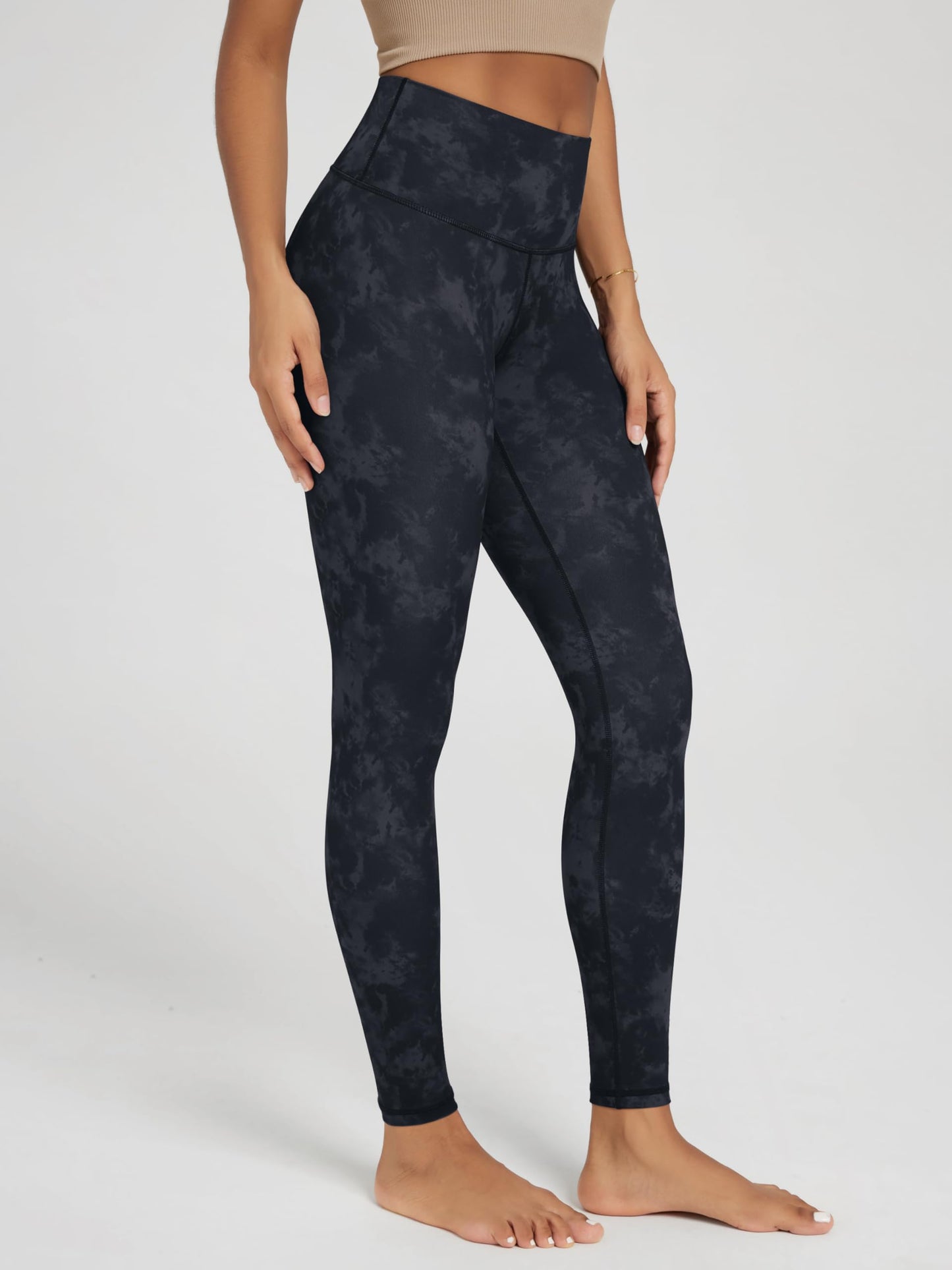 ODODOS Buttery Soft Lounge Yoga Leggings for Women Full Length 28" High Waist Yoga Pants, Tie Dye Smoke Ink, X-Large