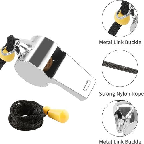 Whistle, 2 Pack Stainless Steel Sports Whistles with Lanyard, Loud Crisp Sound Whistles Great for Coaches, Referees, and Officials