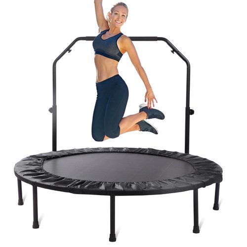 Rebounder Trampoline for Adults, 40"/50" Foldable Spring Fitness Trampoline with Adjustable Foam Handles - 450 lbs Capacity, Quiet & Stable Indoor/Outdoor Exercise Equipment for Cardio Workout