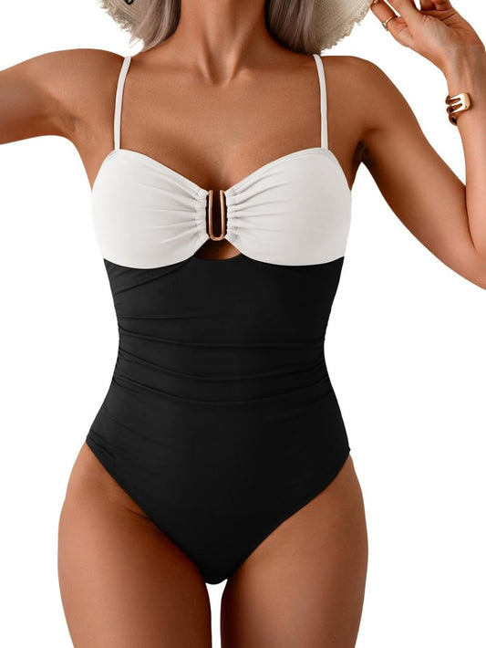 Eomenie One Piece Swimsuit for Women Tummy Control Ruched Bathing Suit U Wire Cutout Swim Suits