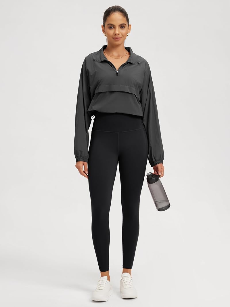 ODODOS 7/8 High-Waisted Tummy Control Leggings with Side Pockets – 25" Inseam, Black, Large