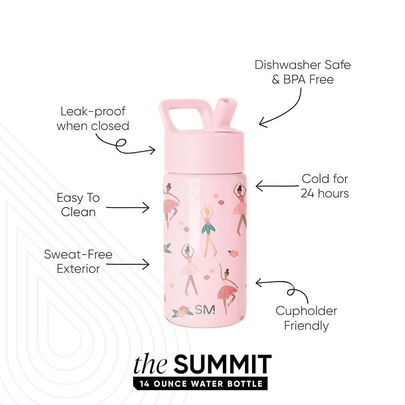 Simple Modern Summit Kids 14oz Water Bottle - Pink Ballerina