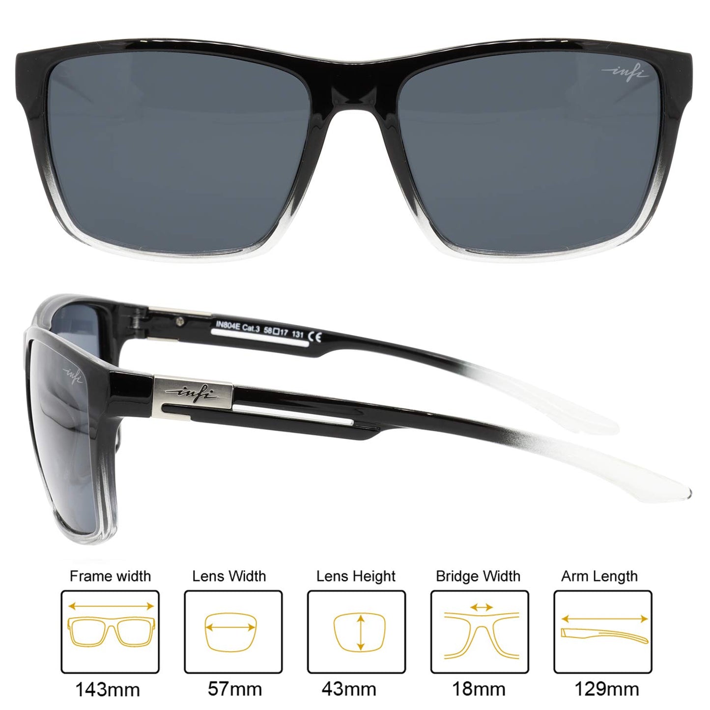 INFI Fishing Polarized Sunglasses for Men Driving Running Golf Sports Glasses Square UV Protection Designer Style Unisex (Shiny Black/Crystal)