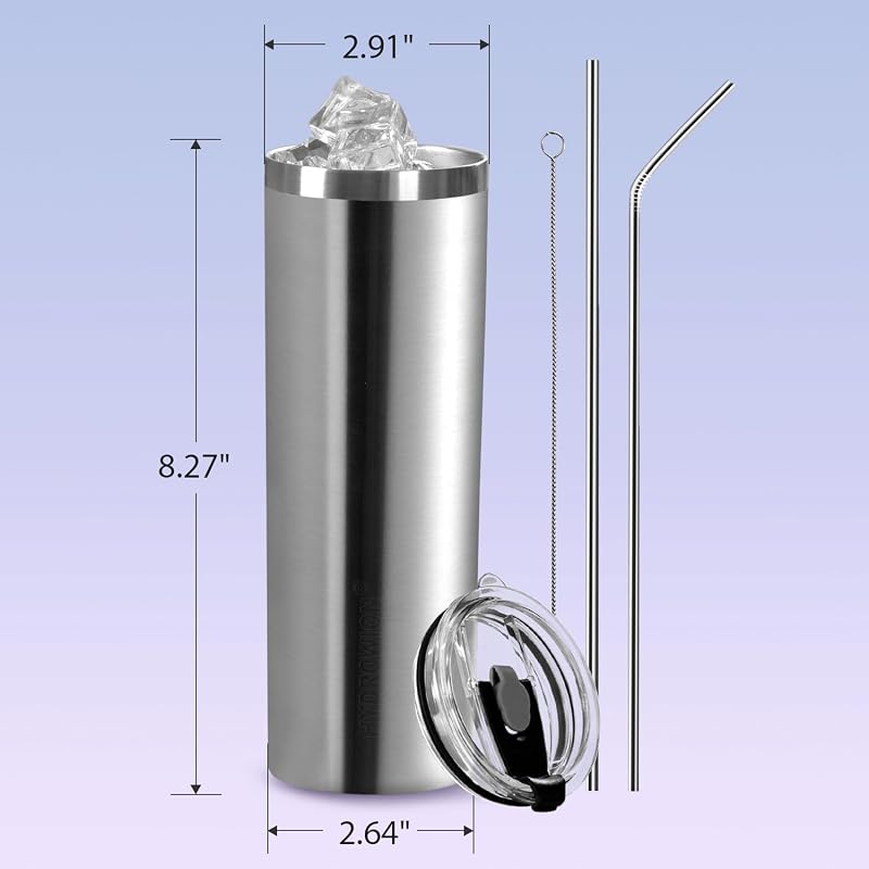 20 oz Insulated Tumbler with Straw Lid - Stainless Steel, 24Hr Cold (Variation: Stainless Steel+20 Ounces)