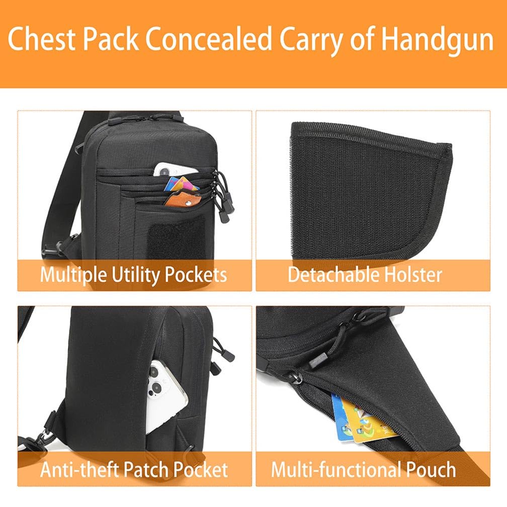 VTACOUTV Concealed Carry Gun Bag for Men & Women, Sling Pistol Bag for Handguns CCW Shoulder Bag Tactical Crossbody Chest Pack Range Bags with Holster (Black of Left and Right Hand)