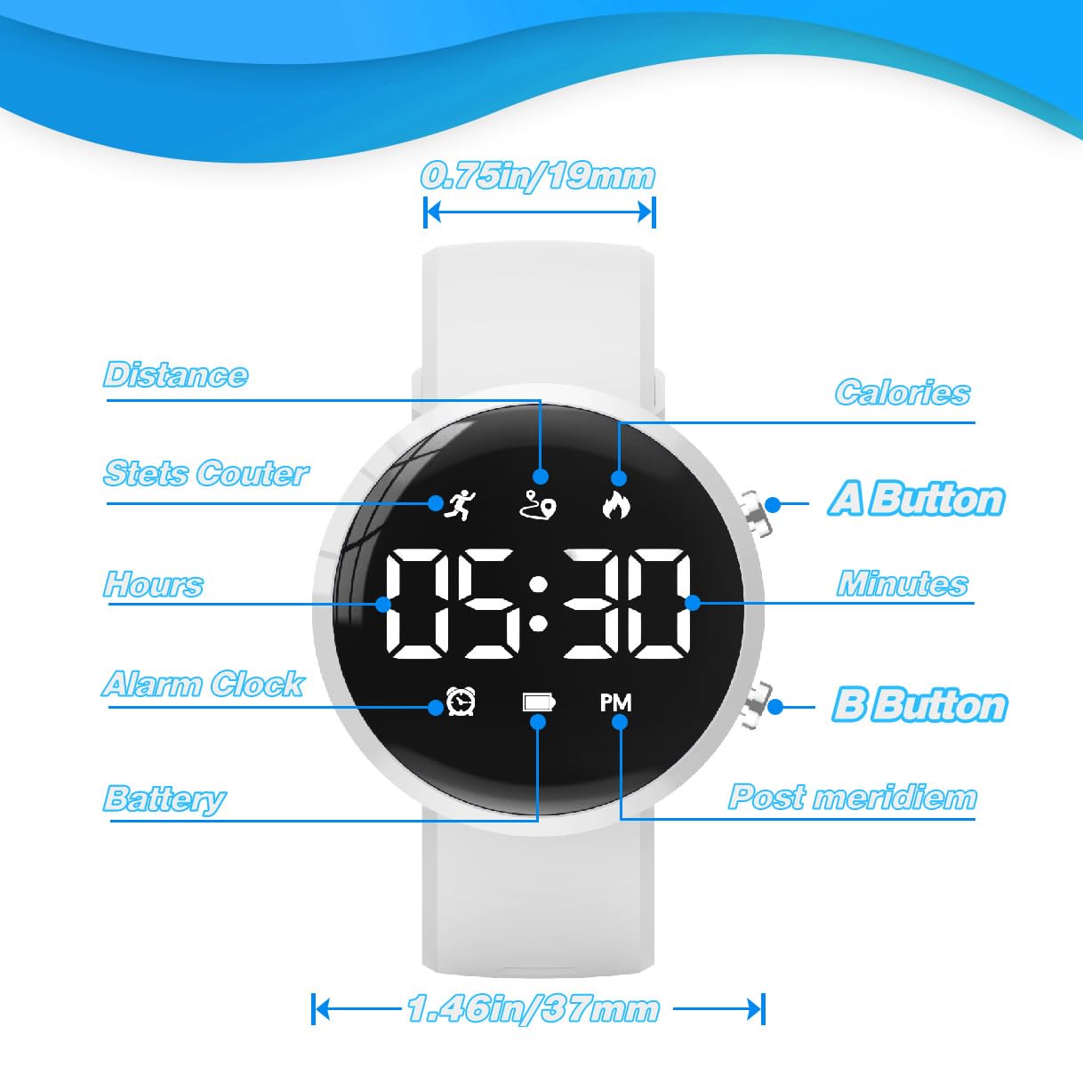 Focwony Kids Fitness Tracker Watch, Digital Steps Counter, Boys Girls Waterproof Wristwatch with Step Counting/Distance/Calories/Stopwatch/Alarm Clock, Great Xmas Gift for Children (White)