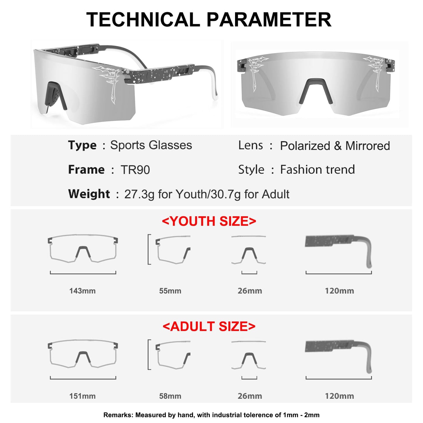 FIXEROS Two Sizes Polarized Baseball Sunglasses For Adults and Youth Boys Girls Kids UV400 Men Women Cycling Outdoor Sports Sun Glasses-FAA5