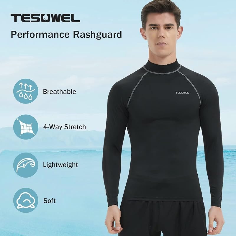 Mens Rash Guard Long Sleeve UPF 50+ Swim Shirt with Black-Grey Variation 6 Medium