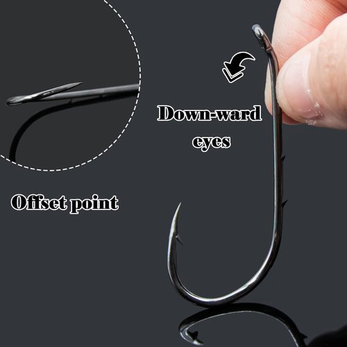 Natufish Baitholder Fishing Hooks 50Pcs Bait Holder Hooks Offset/Double Barbed/Long Shank/Down Eye for Soft Live Baits Saltwater(Size 6#)