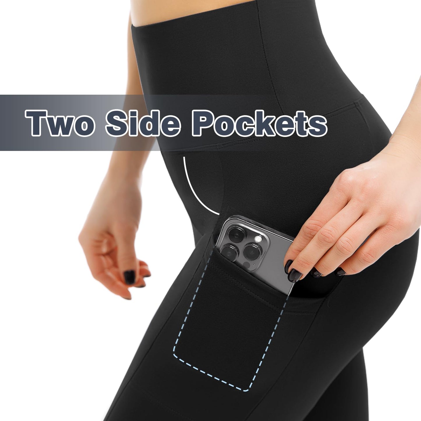 Leafigure 2 Packs Leggings with Pockets for Women, High Waisted Tummy Control Workout Leggings for Gym Black/Pink LXL