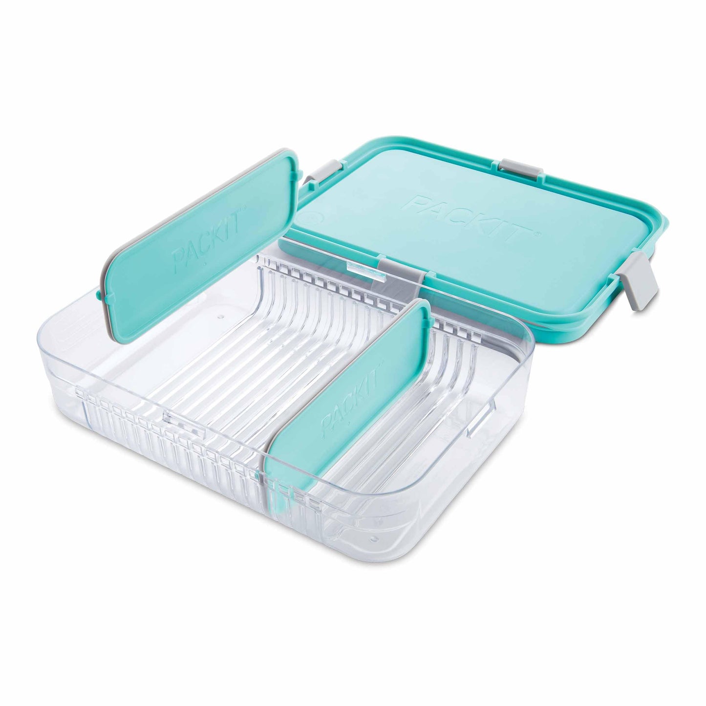 PackIt Mod Large Bento Food Storage Container, Mint, Shatterproof Crystal Clear Base, with Leak-resistant Dividers, Lid, Microwavable, Dishwasher Safe, Designed for Storing Large Meals and Leftovers