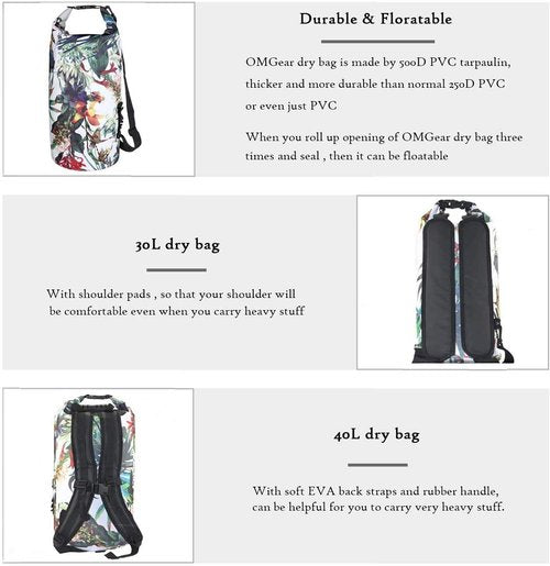 OMGear Waterproof Dry Bag Backpack Waterproof Phone Pouch 40L/30L/20L/10L/5L Floating Dry Sack For Kayaking Boating Sailing Canoeing Rafting Hiking Camping Outdoors Activities (camouflage1, 5L)