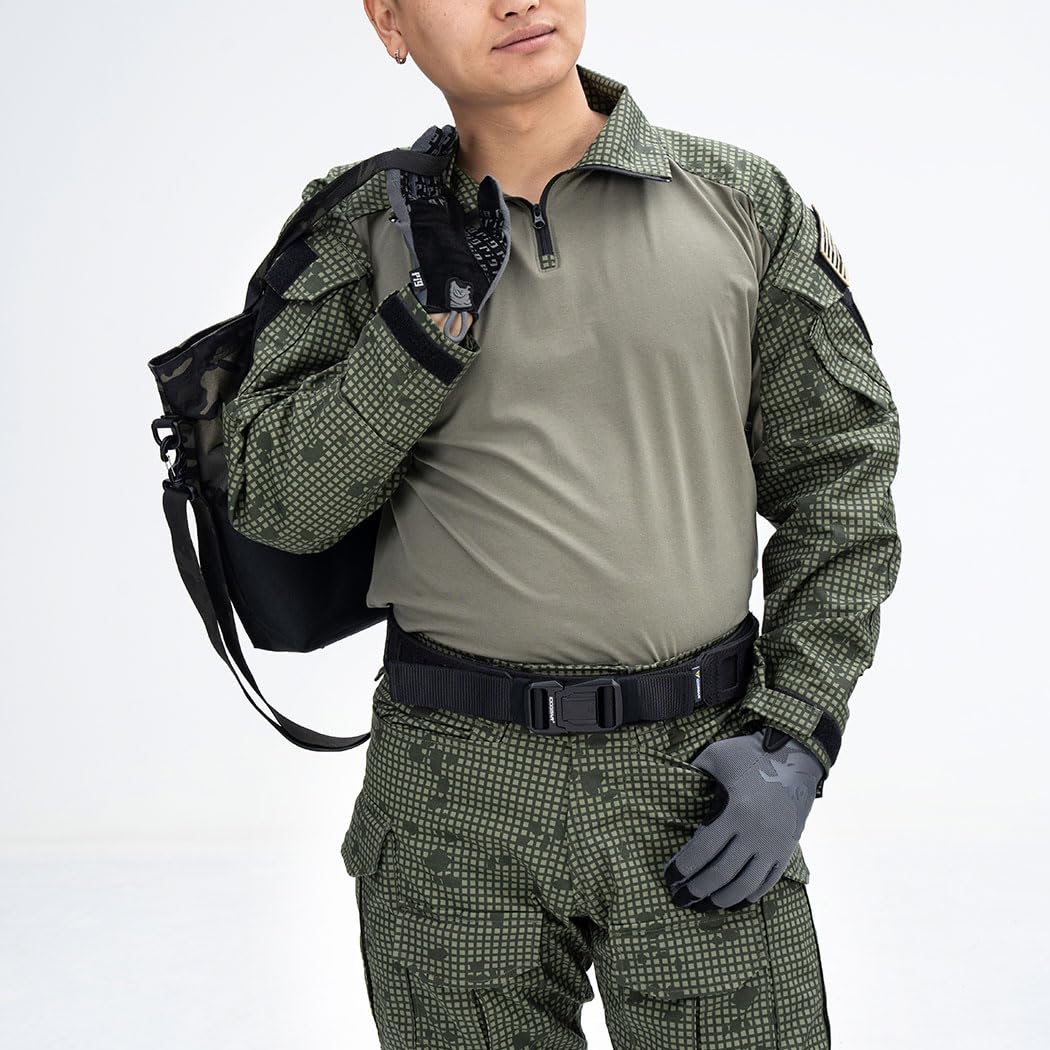 IDOGEAR OUTDOOR G3 Combat Shirts Camo Military Shirts with 4 Pockets Tactical Assault Long Sleeve for Paintball Airsoft(DNC,Large)