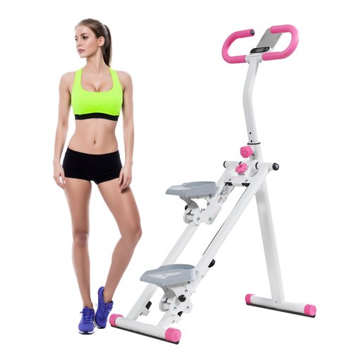 Stair Stepper for Home Gym Folding Vertical Climber Cardio Exercise Machine for Full Body Workout Machine, Adjustable Handlebar & Pedals, 300LBS Load (Pink)