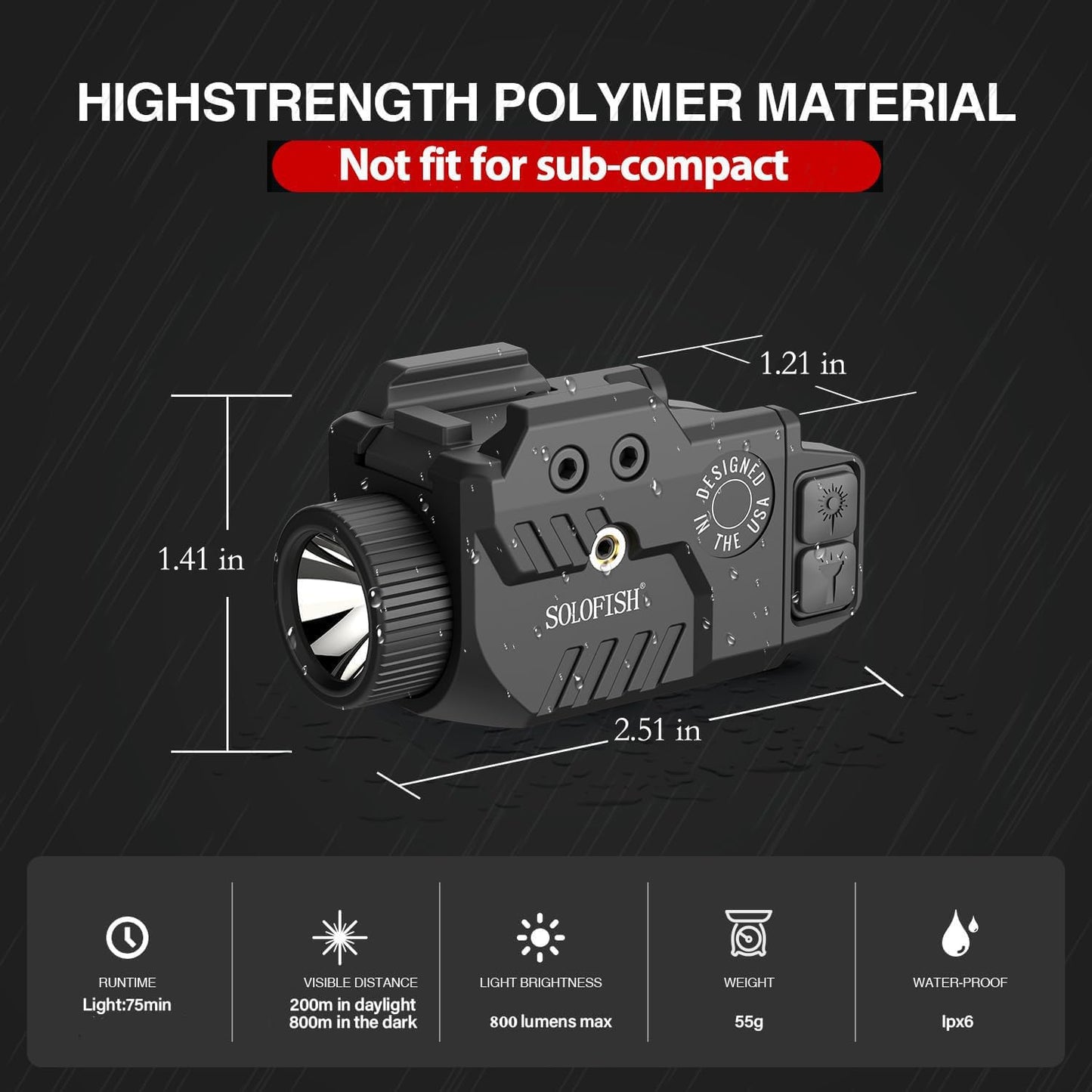 Solofish 800 Lumens Pistol Light Laser Combo for Railed Gun