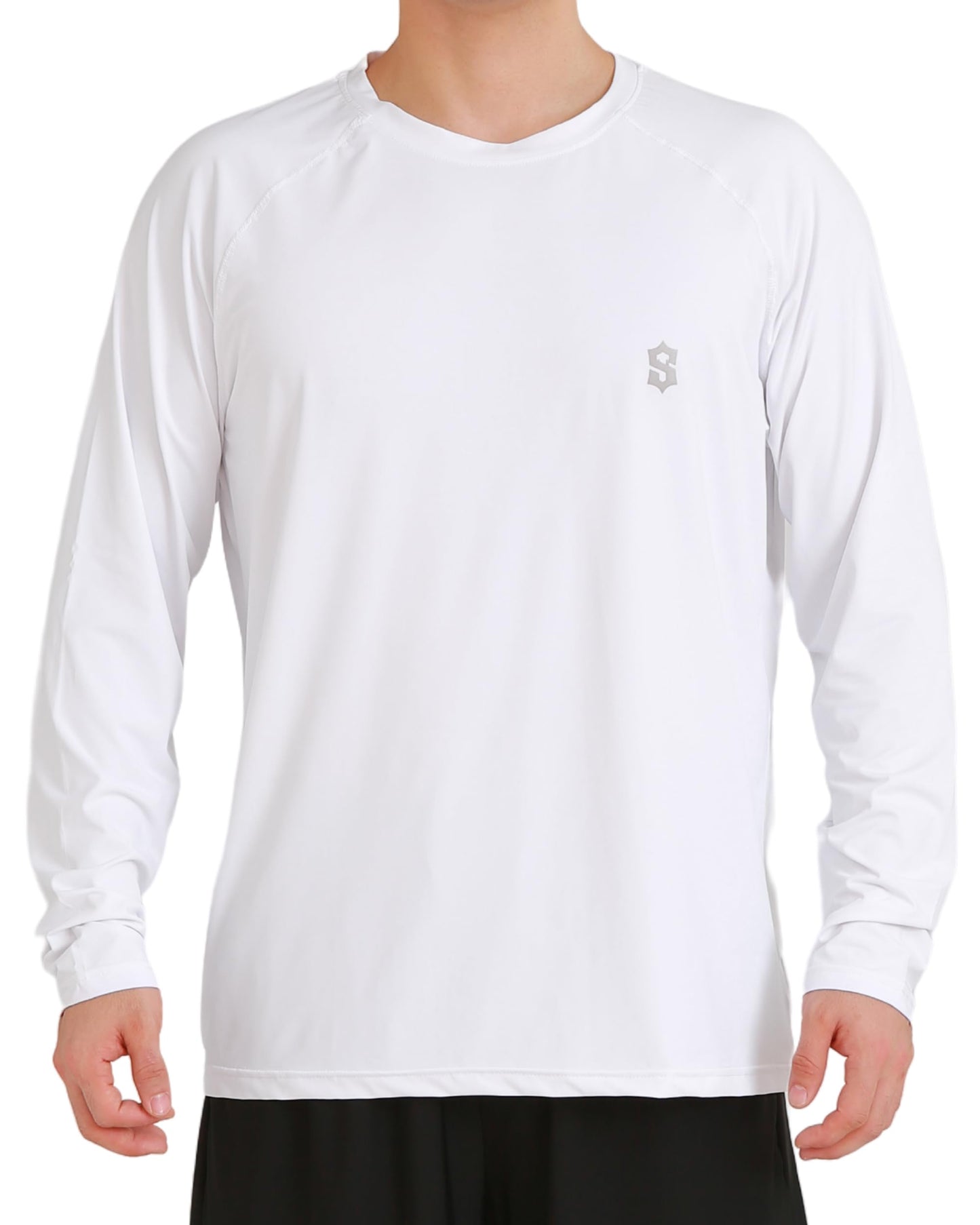 SUNTASY Men's Long Sleeve UPF 50+ Sun Protection T-Shirt Quick Dry Lightweight Fishing Running Rash Guard White