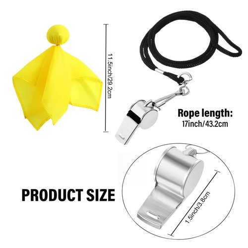 Geyoga 4 Pcs Men's Official Referee Costume Set Black and White Stripe Zipper Collar Referee Shirt Hat Stainless Whistle with Lanyard Yellow Penalty Flag for Halloween(X-Large)