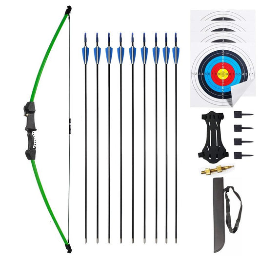 45" Youth Bow and Arrows Set for Kids 8-12 Teens Recurve Archery Beginner Gift Longbow Kit 9 Arrows, 4 Target Face Toy for Backyard Game Age 12-14 14-16 Green