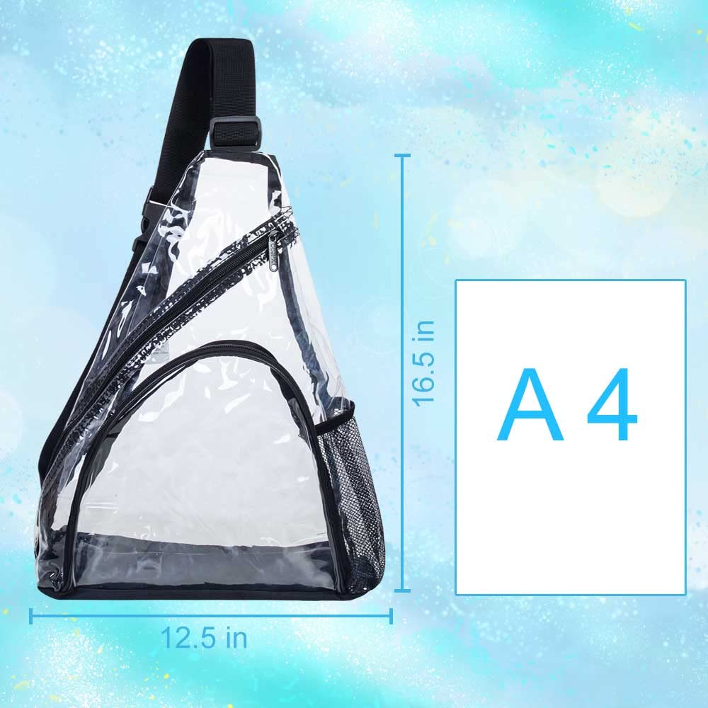 AGSDON Clear Sling Bag Stadium Approved, Small PVC Crossbody Shoulder Backpack, Casual Transparent Daypack - Black