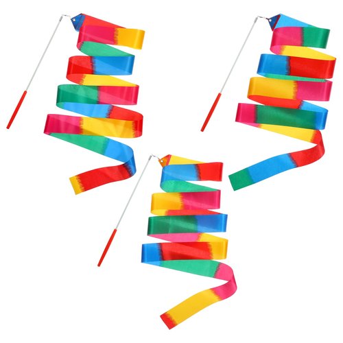 Piriuuo 3 Pcs Dance Ribbons for Kids, 78.7 Inch Ribbon Dancer Wand for Kids Rhythmic Gymnastics Ribbon Sparkling Rainbow Twirler Stick for Fits Artistic Dancing Gymnastics, Outdoor Play, Talent Shows